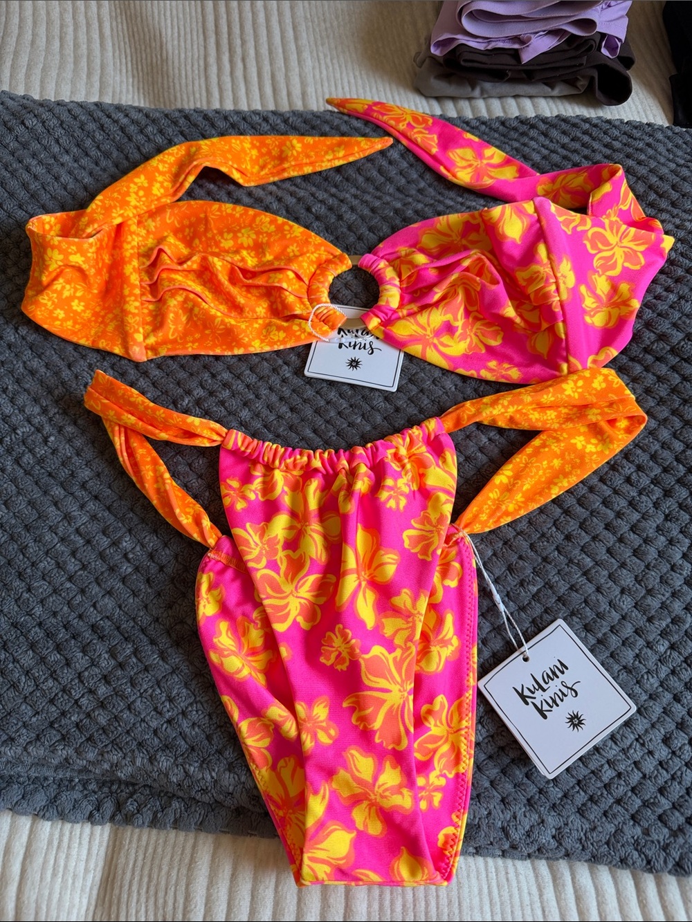 Kulani Kinis Hot Pink and Yellow Floral Bikini Set